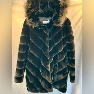 Calvin Klein Faux Fur Black Hooded Jacket - Size Small